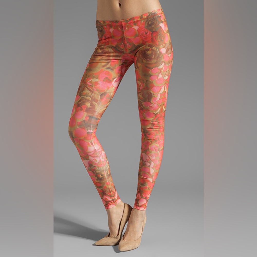 Alexander McQueen McQ Printed Leggings XS Hot Pink and Brown Floral Leggings